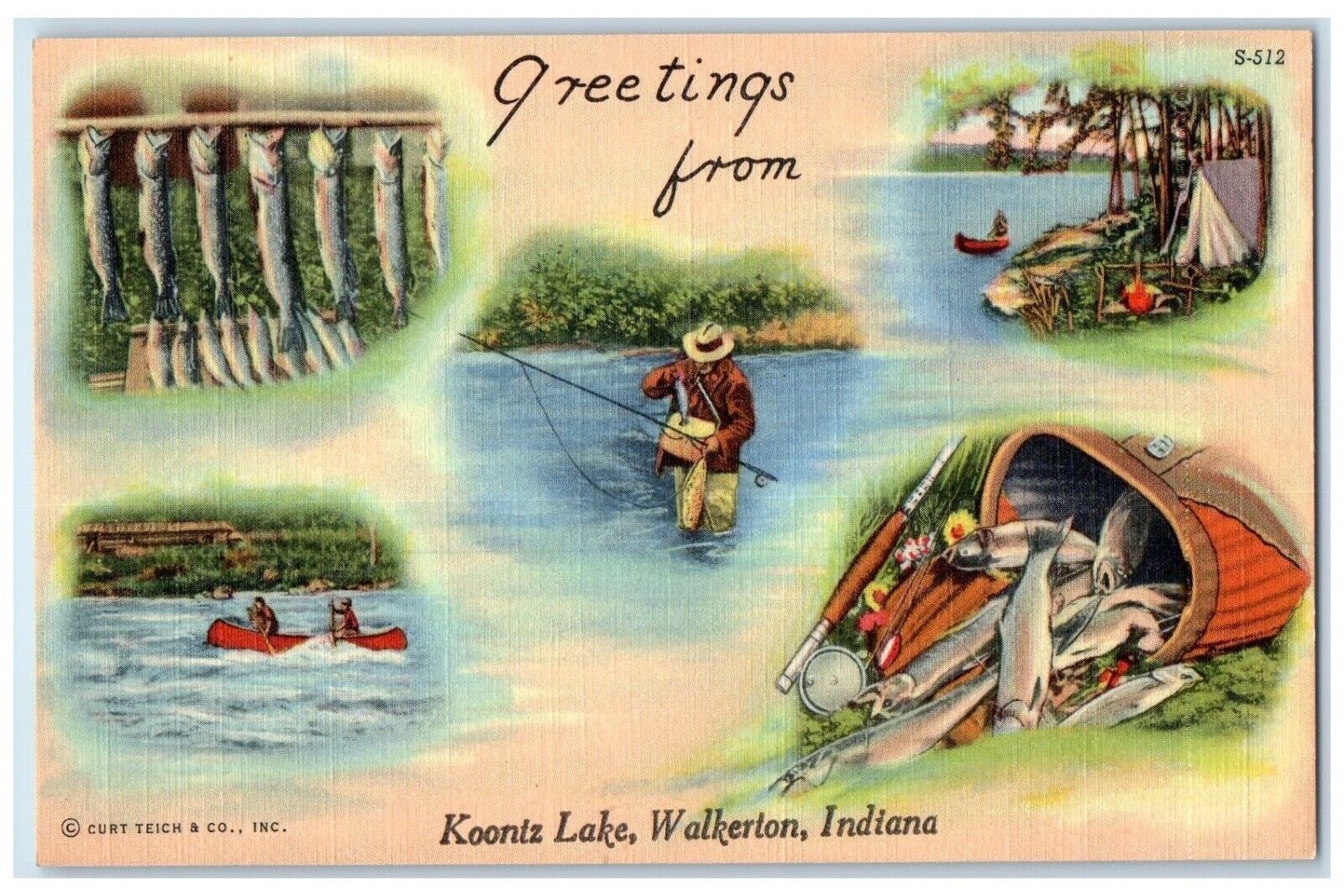 c1930's Greetings From Koontz Lake Walkerton Indiana IN, Multiview Postcard