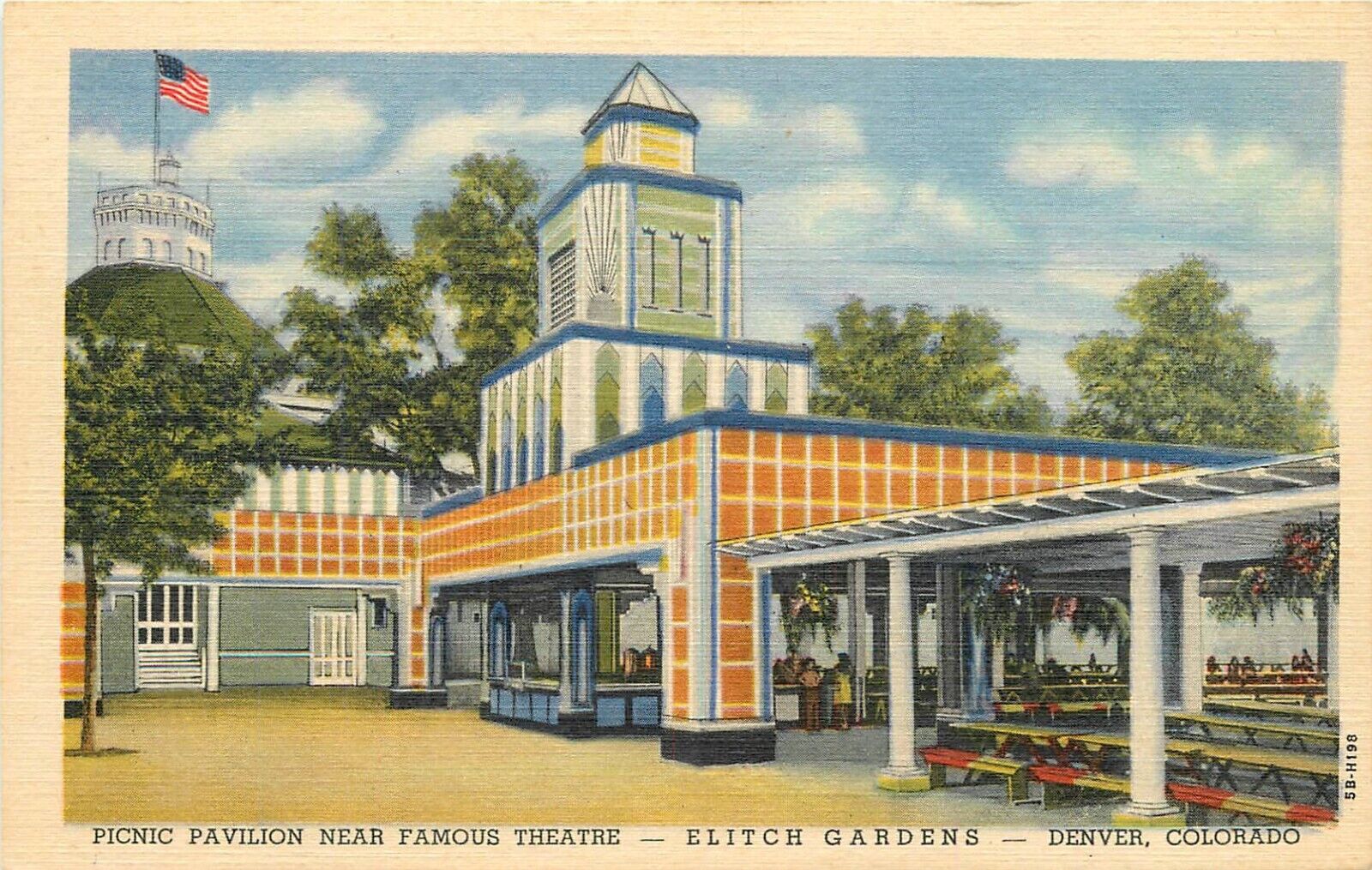 c1940s Elitch Gardens Amusement Park Picnic Pavilion, Denver, Colorado Postcard