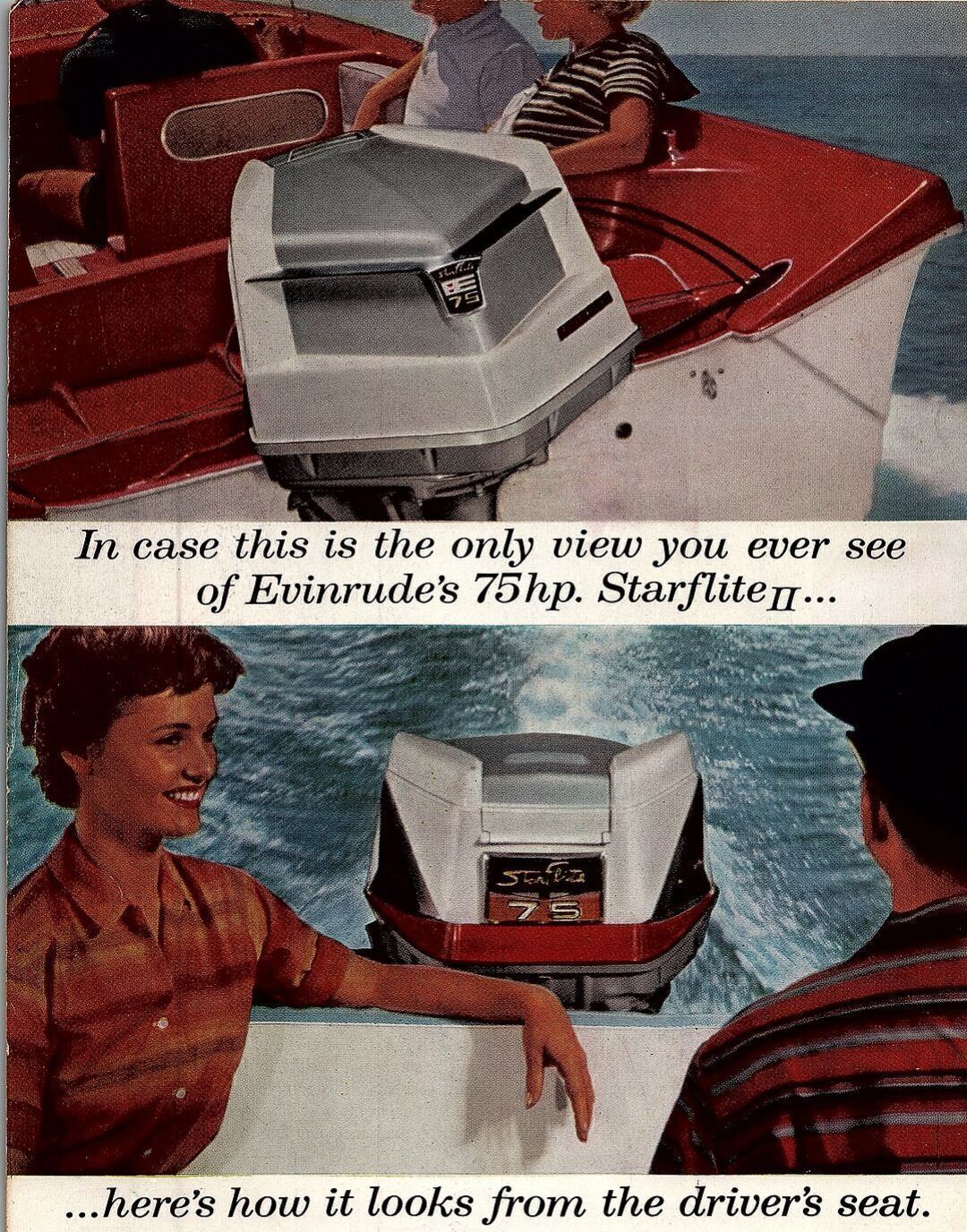 1950s EVINRUDE 75HP STARFLITE II BOAT MOTOR FIRST IN OUTBOARDS MAGAZINE AD 26-35