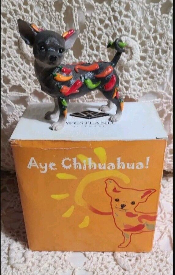 Aye Chihuahua Chili Peppers Black Chihuahua Figurine Westland Giftware Hallmark