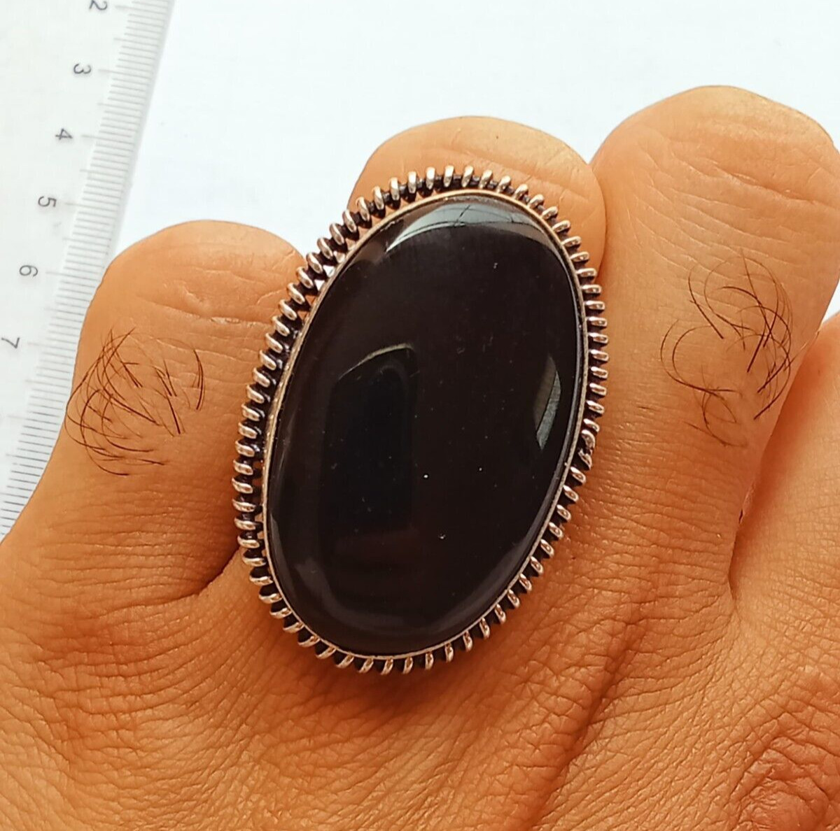 ANCIENT VERY STUNNING RARE ROMAN SILVER COLOR BRONZE BLACK STONE RING AUTHENTIC