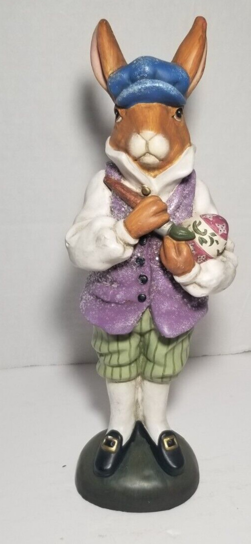 Victorian Dressed Ceramic Rabbit Holding Painting Easter Eggs Decorative