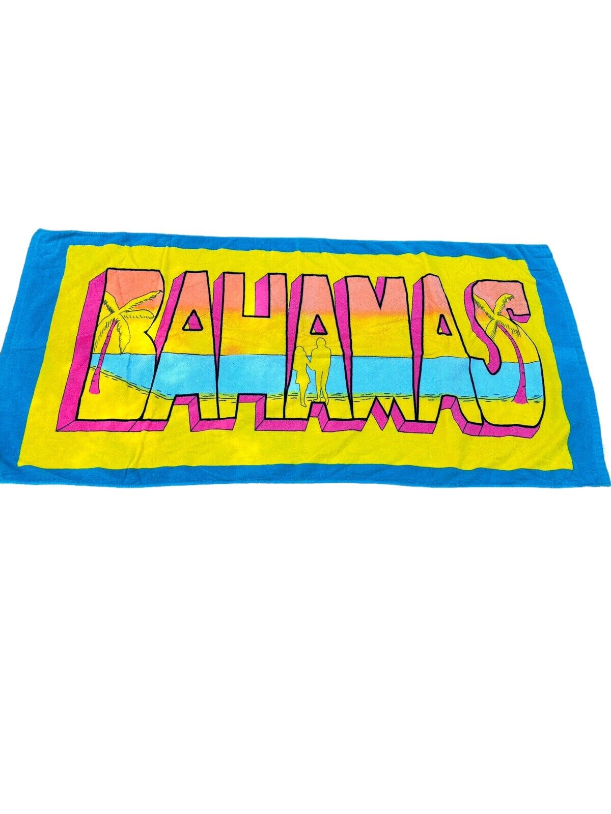 Vintage Bahamas Beach Towel Large Colorful Souvenir Towel Cotton 80s 90\'s Taiwan