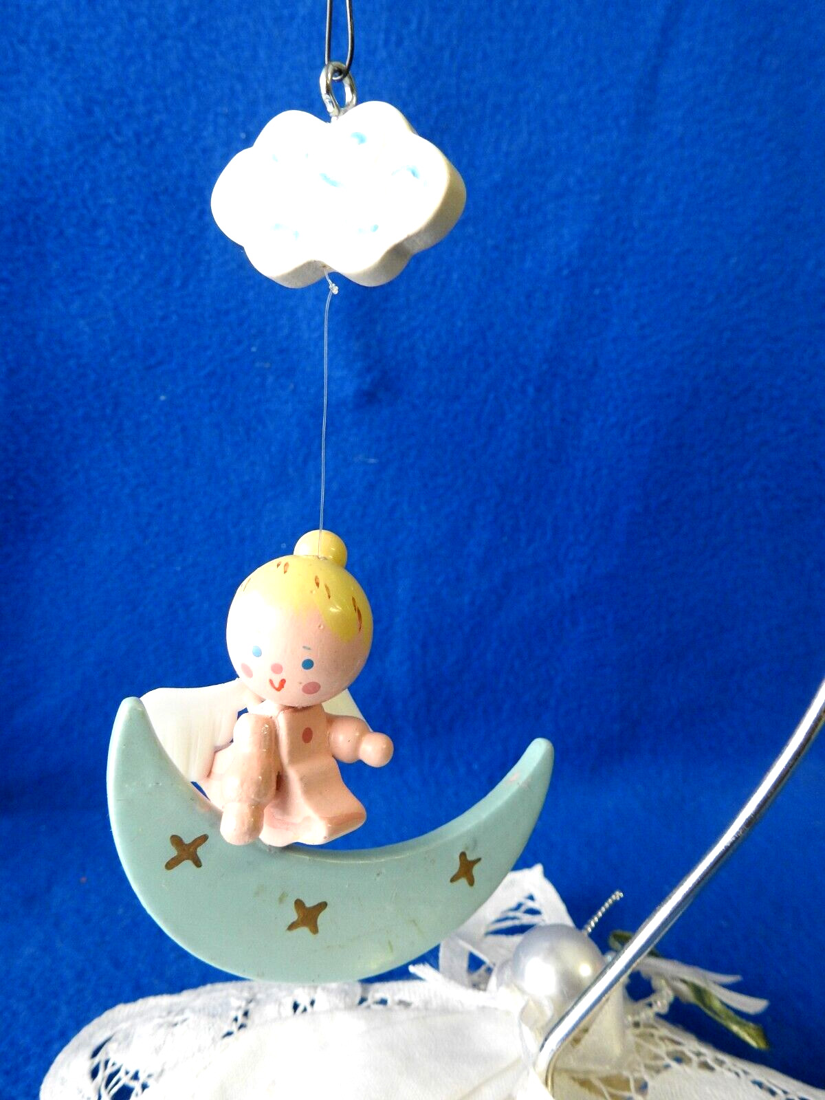 Vintage Original Irmi Nursey Crib Mobile Angel Clouds Blue Moon Ornament 5\