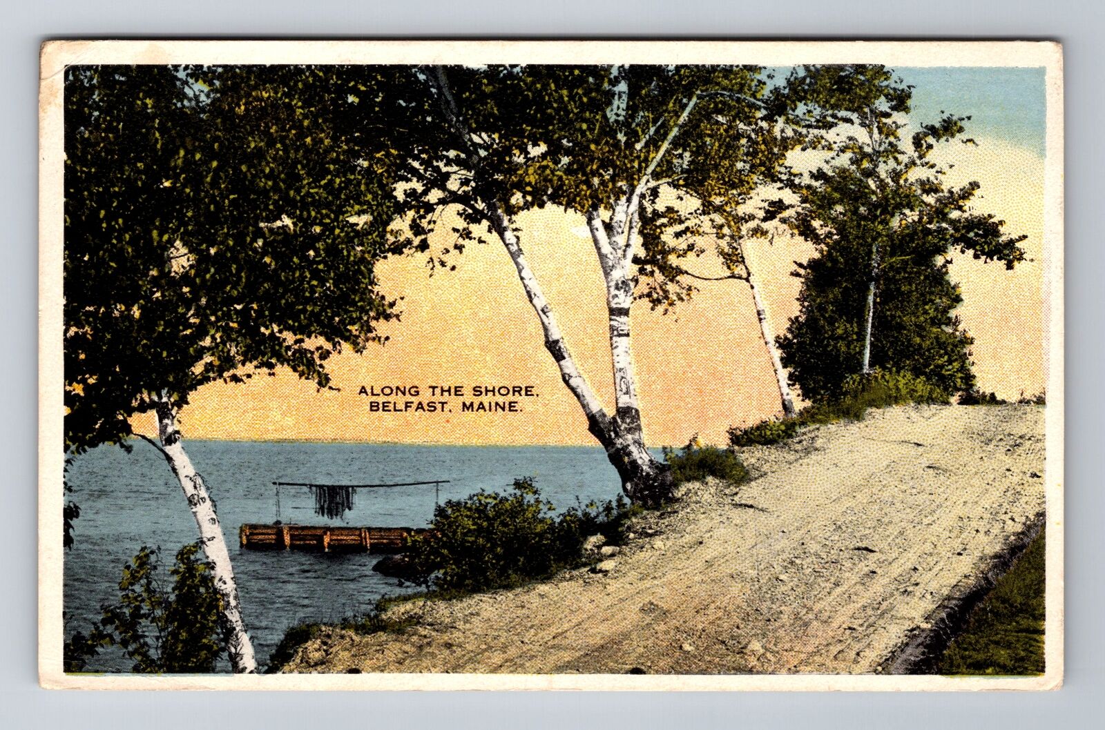 Belfast ME-Maine, Along the Shoreline, Antique Virginia Souvenir Postcard