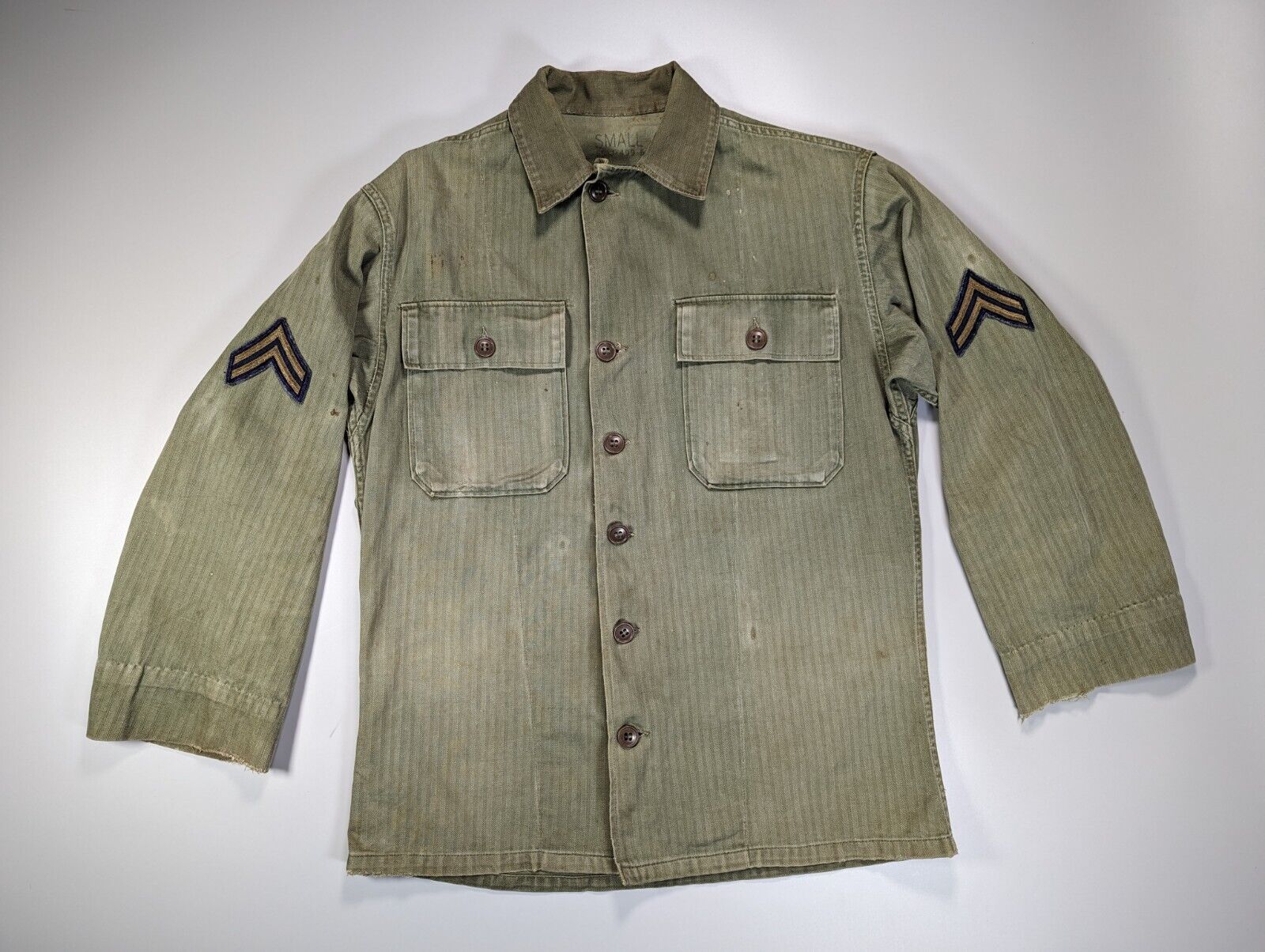 WW2 US Army HBT Herringbone Twill Jacket OD-7 Small 1948 HBT Shirt Vintage 