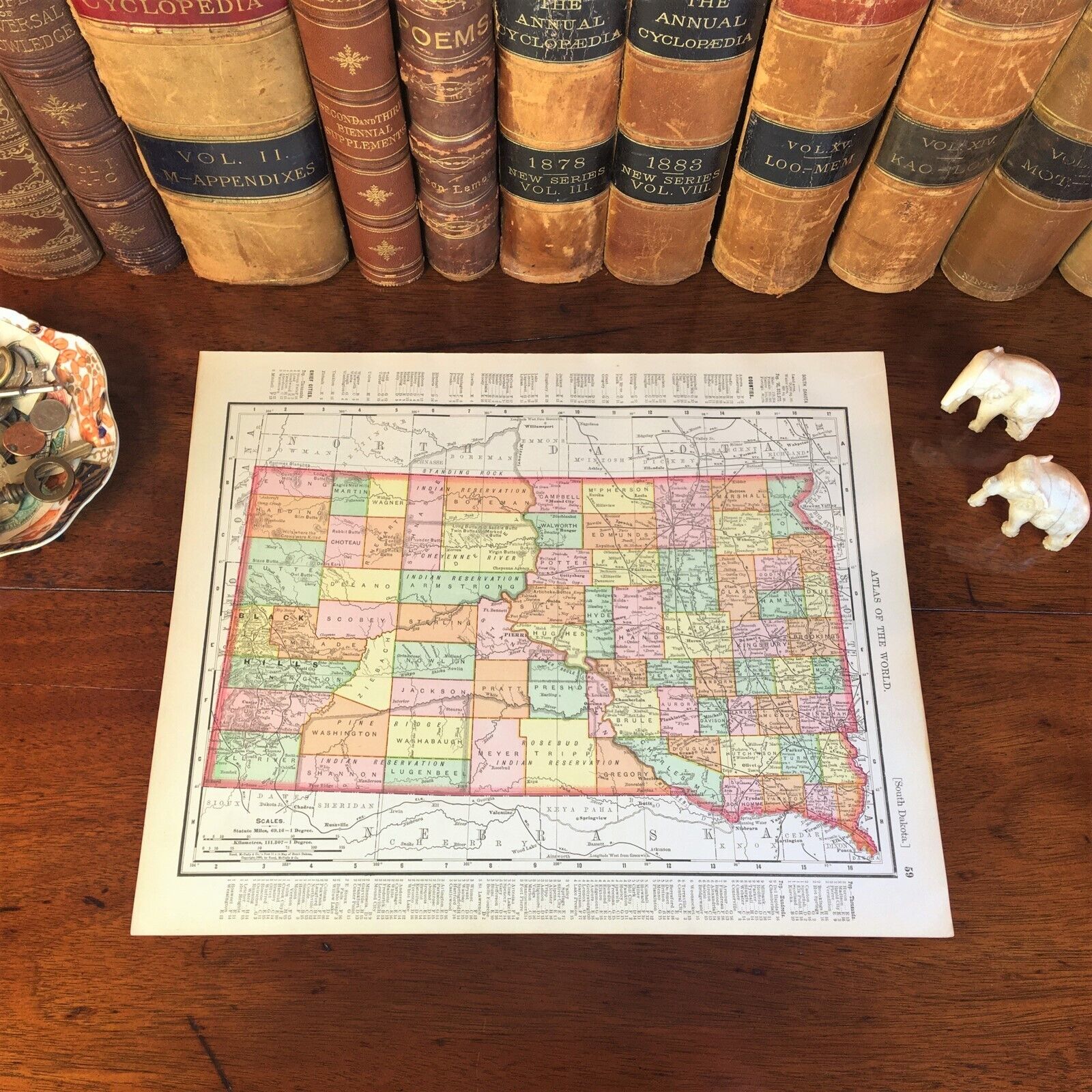 Large Original 1898 Antique Map SOUTH DAKOTA Pierre Huron Sioux Falls Rapid City