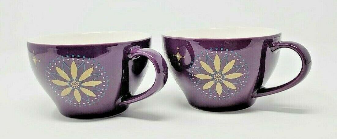 2006 Starbucks 12 oz Starfish Mugs Coffee Tea Holiday Star Purple Set of 2 RARE