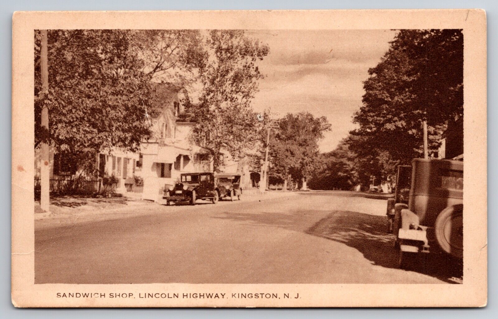 Sandwich Shop Lincoln Highway Kingston New Jersey NJ Old Cars c1930s Postcard