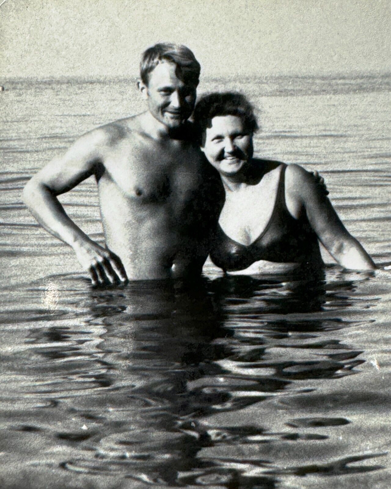 1960s Pretty Young Woman Bikini Cute Shirtless Man Beach Vintage Photo
