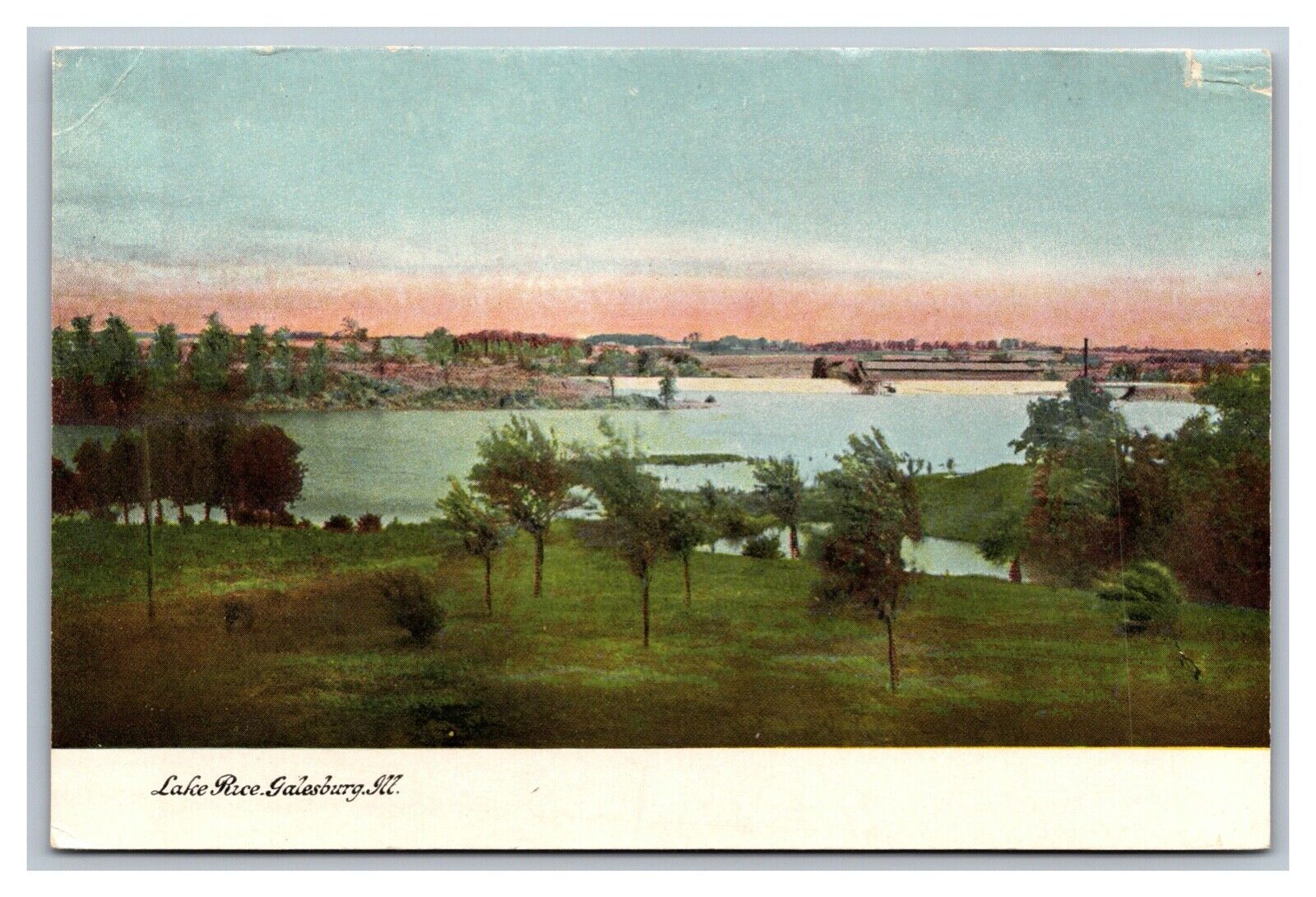 Galesburg, IL Illinois, Lake Rice, Bird's Eye View, UDB Postcard
