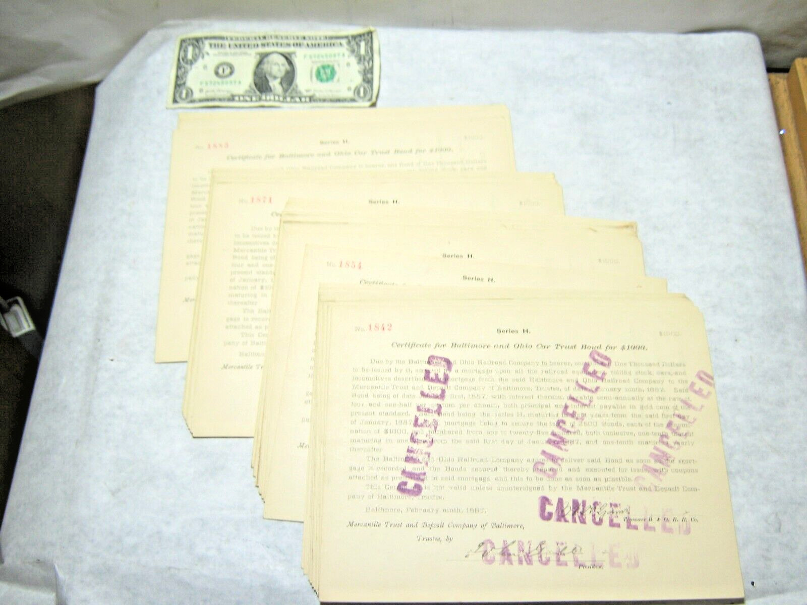 50 - 1887 Baltimore & Ohio Railroad Gold Coin Payment Bearer Bond Certificates