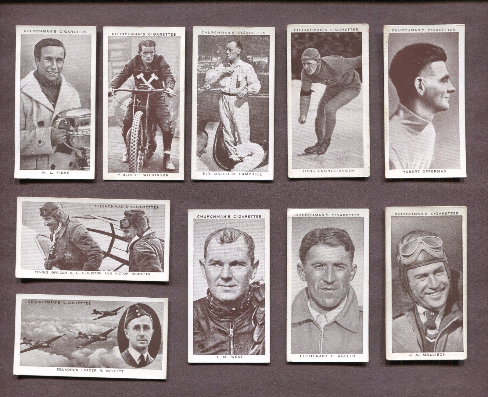 1939 CHURCHMAN CIGARETTES KINGS OF SPEED 10 DIFFERENT TOBACCO CARD LOT
