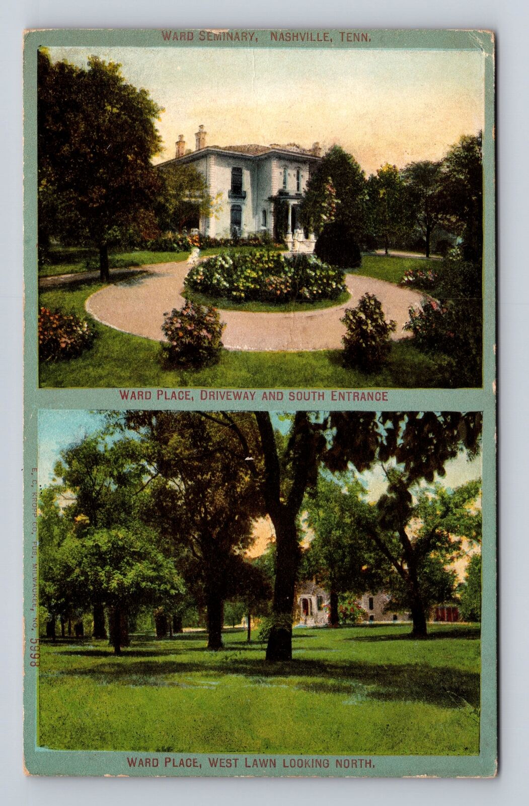 Nashville TN-Tennessee, Ward Seminary - Driveway & Lawn, Vintage Postcard