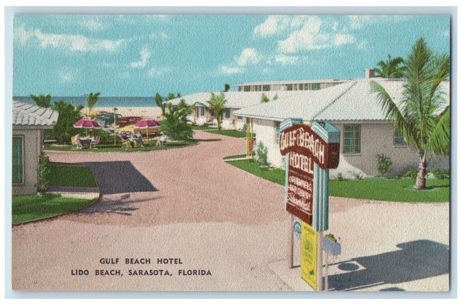 c1950\'s Gulf Beach Hotel, Lido Beach, Sarasota Florida FL Vintage Postcard