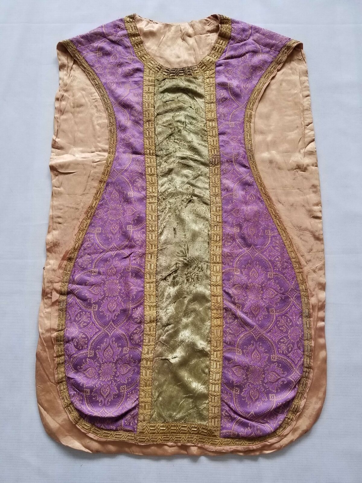 Antique 19thC French Hand Embroidery Church Priest Vestment Chasuble 98x61cm