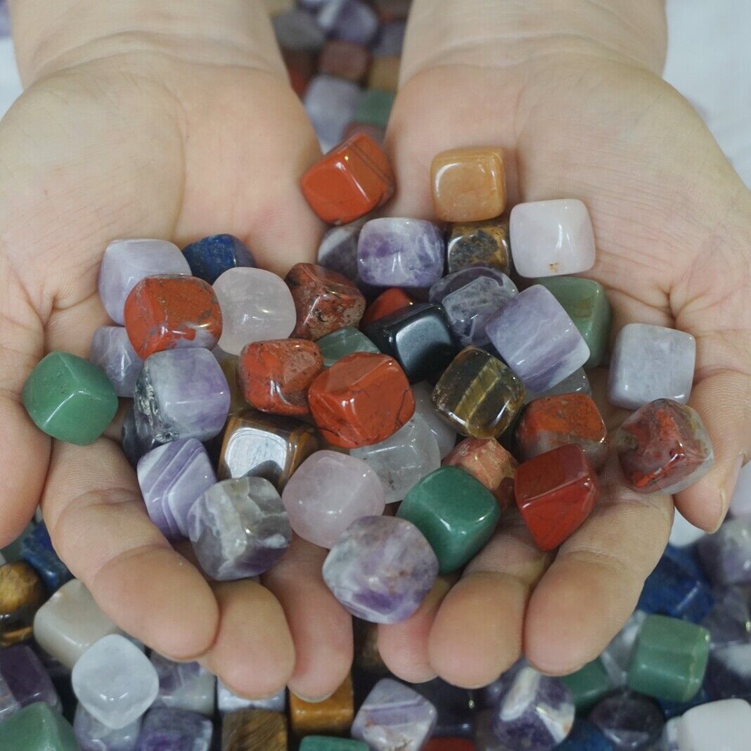 100Pcs Natural Quartz Crystal Jasper Square Cube Mixed Gem Stone Tumbled Healing