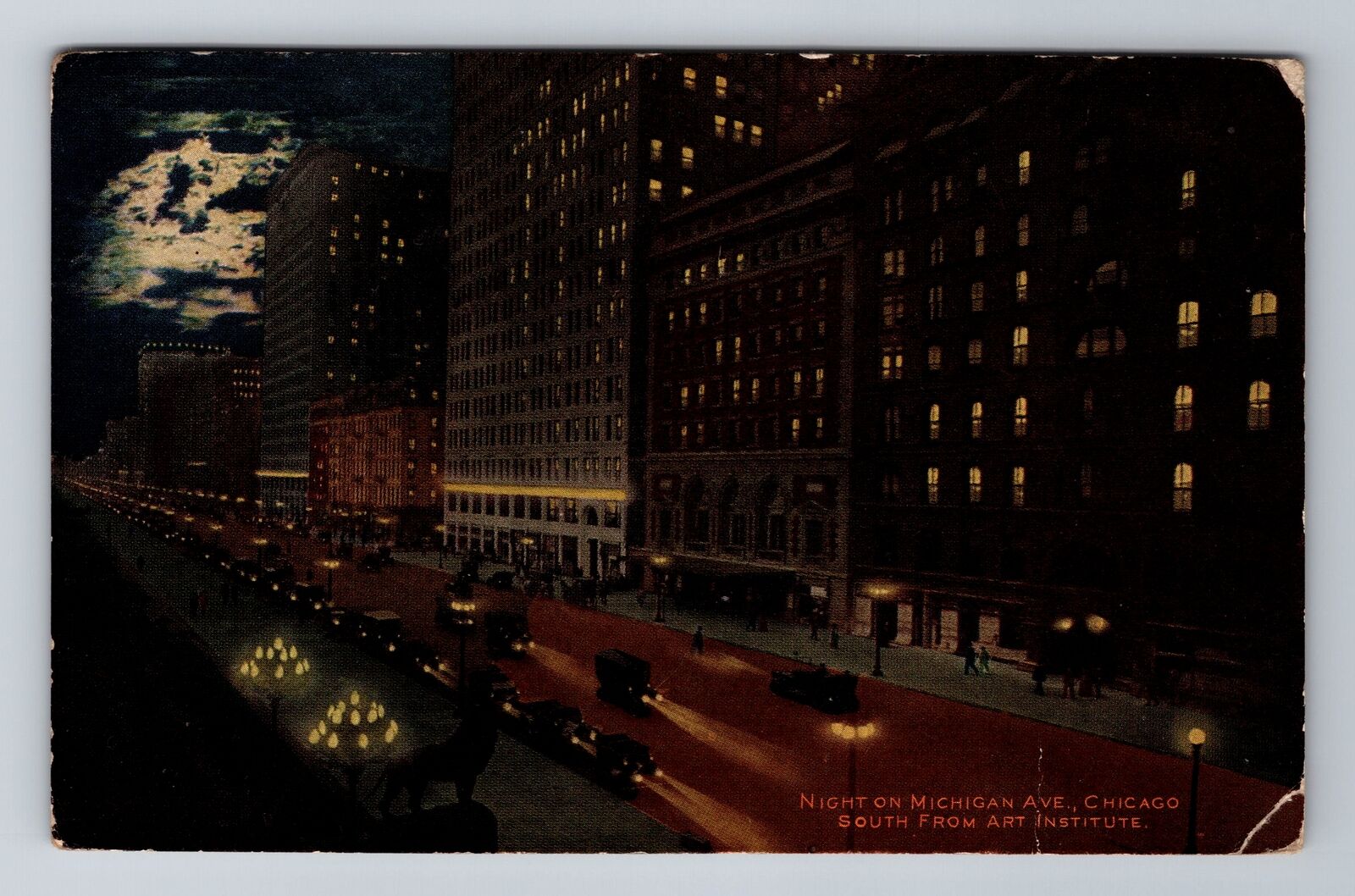 Chicago IL-Illinois, Night On Michigan Avenue, Antique, Vintage Postcard