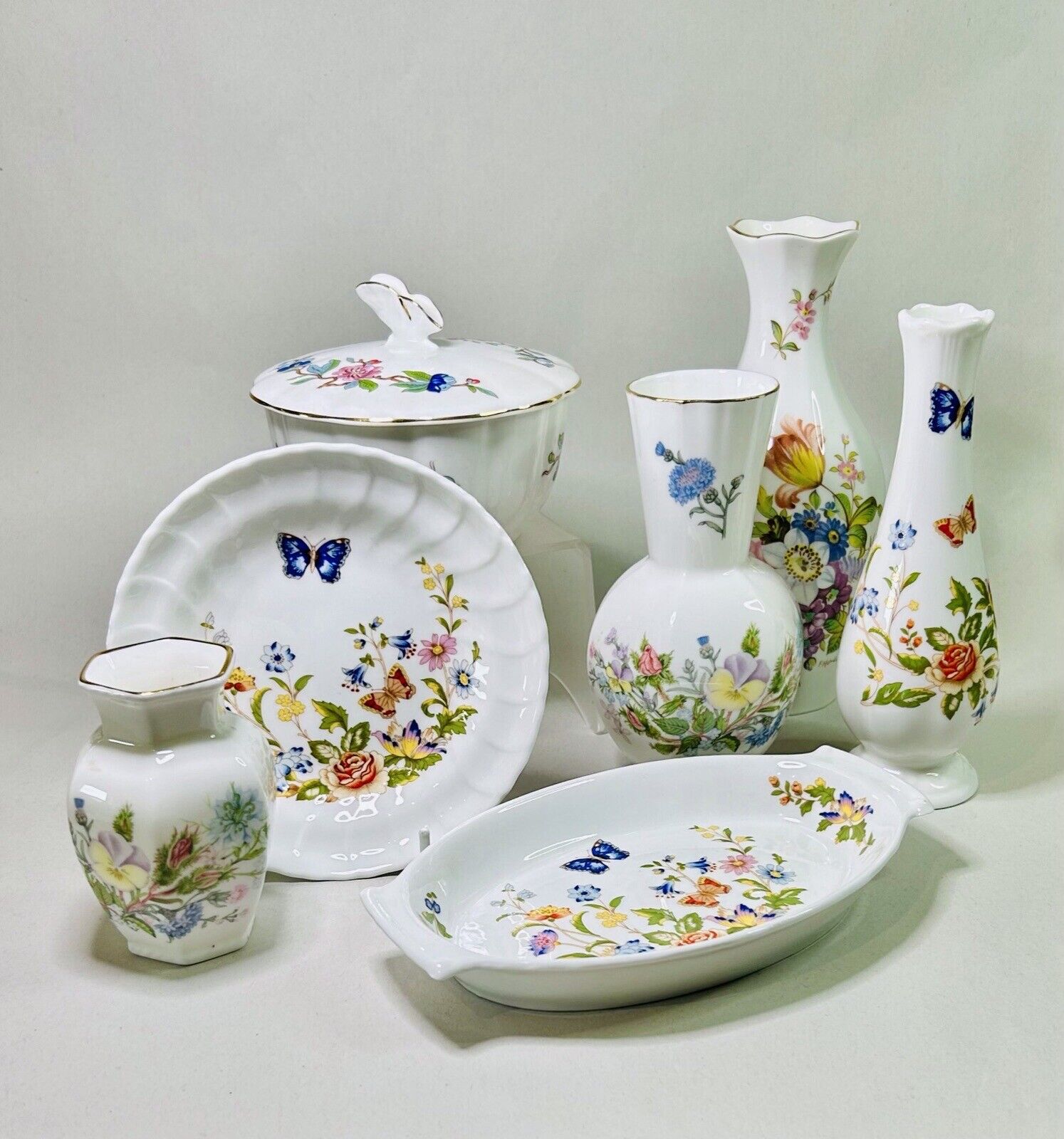 Mixed Lot 7 Vintage Aynsley Howard Sprays Wild Tudor Lidded Pot Vase Pin Dish