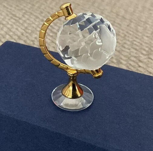 Vintage Swarovski Crystal Mini Globe with Etched Continents in Original Box