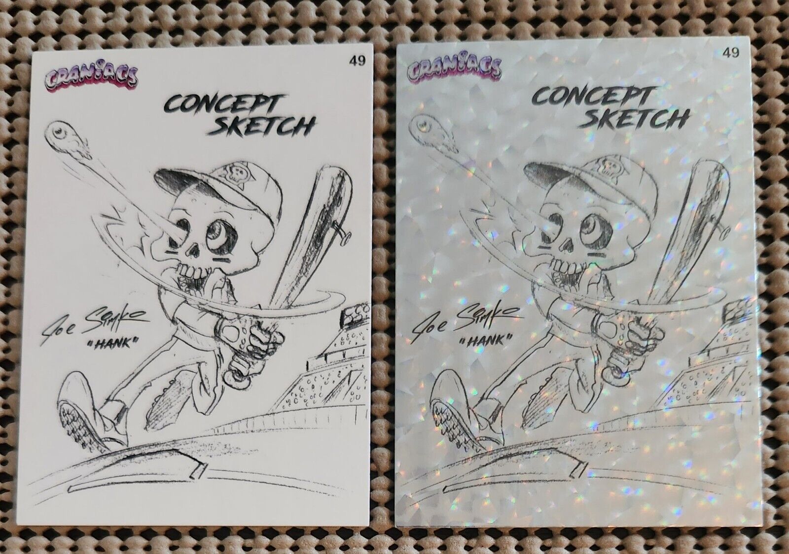 LOT 2 CARDS: 2023 Craniacs Series 0 Concept Sketch CRACKLE CHROME (#11/34) Simko