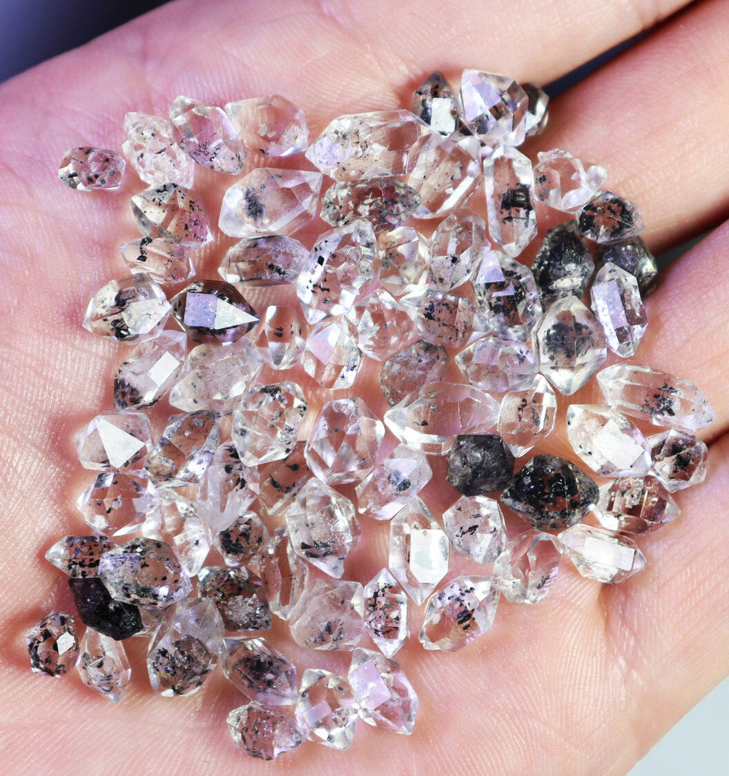 74pcs Natural Herkimer Diamond Black Phantom Crystal Quartz Mineral Specimen