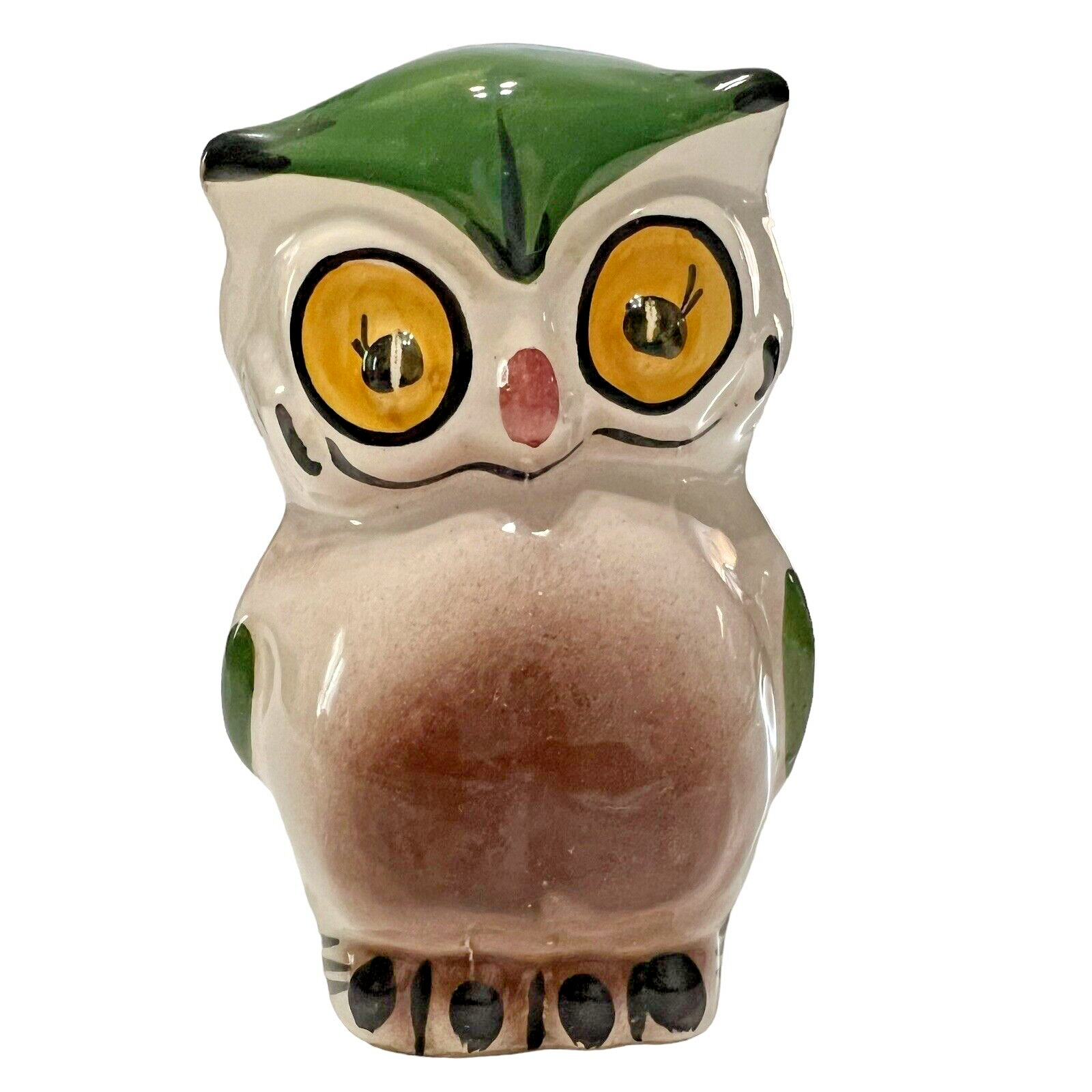 MCM VTG Glazed Green Owl Bank Figure Vintage Glazed Bird Bank
