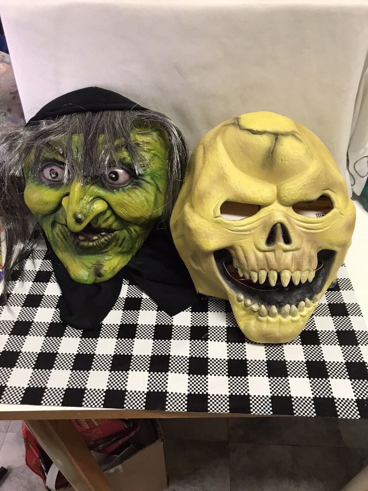 Lot of two vintage Masks Skull reaper Lighted eyes Witch Hag Adult Halloween