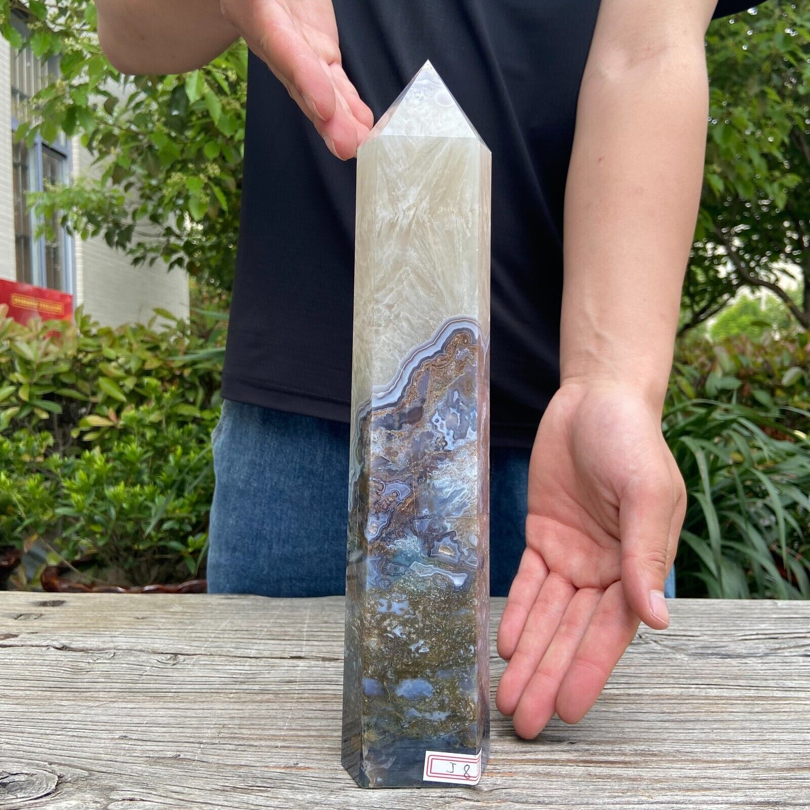 4.1LB 12'' Natural Moss Agate Obelisk Quartz Point Crystal Healing Decor Reiki