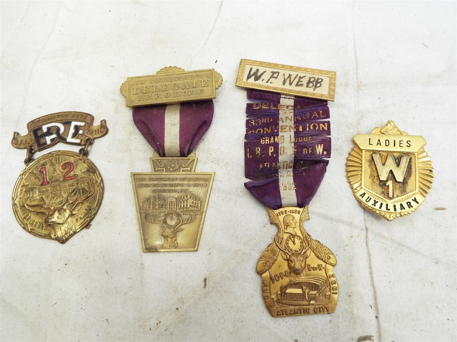 BPOE Does Elks Lodge Convention Delegate Medal Badge Lot 1911 1928 1932 Ribbon