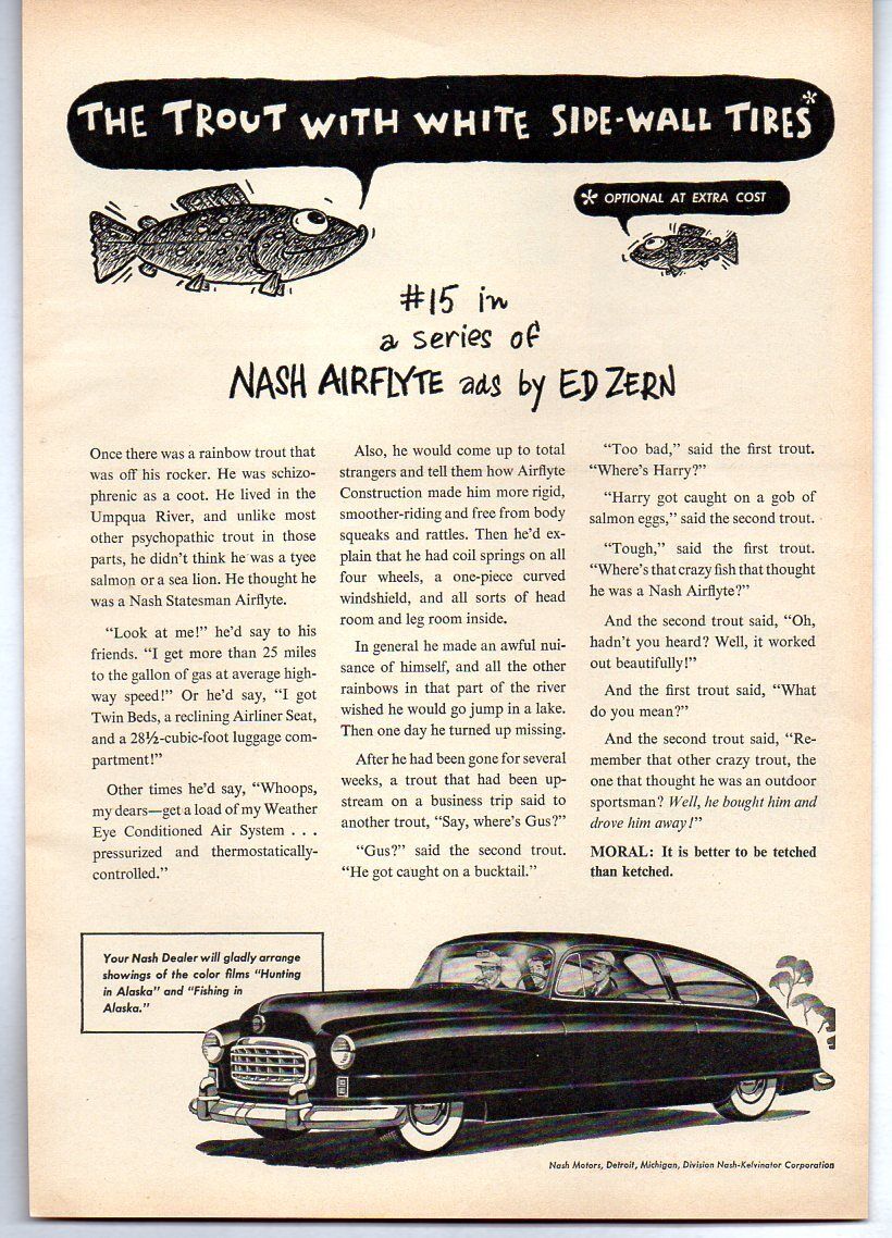 1950 Vintage Ad Nash Airflyte #15 in Series Drawn by Ed Zern