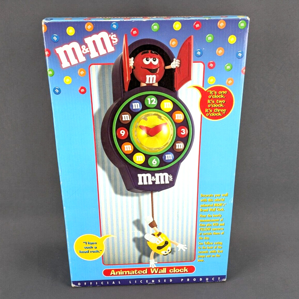 M&M’s Vintage Animated Pendulum Cuckoo Wall Clock Yellow Red New in Box