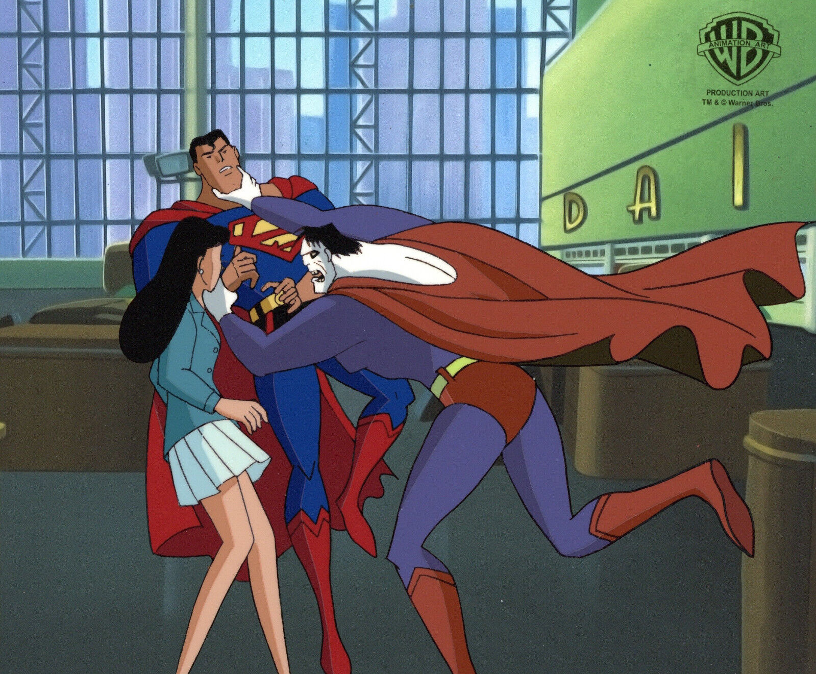 Superman Animated Series-Original Cel-Superman/Lois/Bizarro-Little Big Head Man
