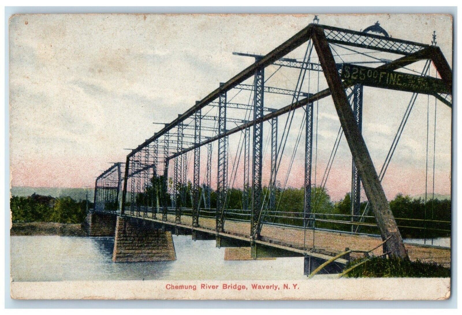 c1910 Chemung River Bridge Lake Waverly New York NY Vintage Unposted Postcard
