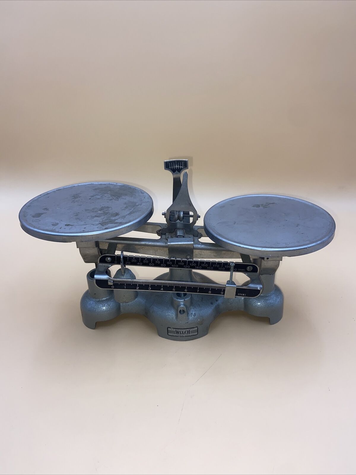 Vintage W.M. Welch Roberval Scientific 10 Gram Scale Cast Iron Vice Base 