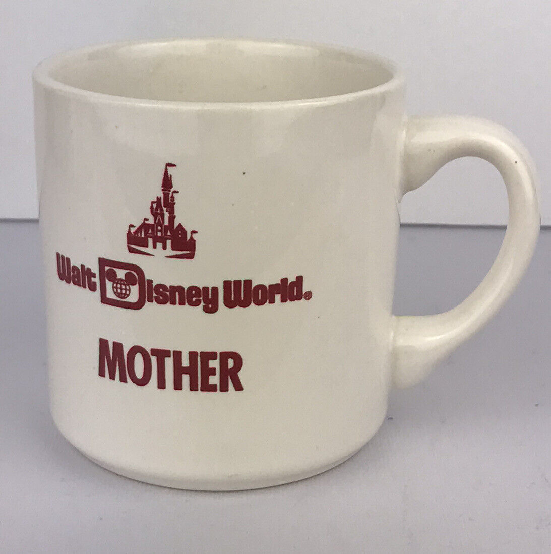 Vintage Walt Disney World Souvenir Mother Coffee Cup Mug White Red Letters