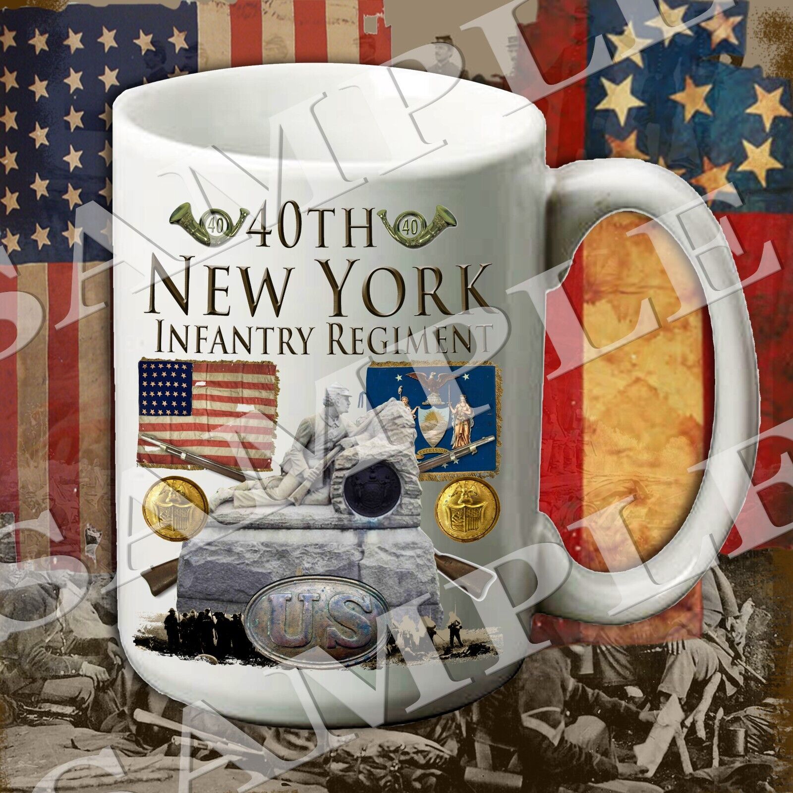 40th New York Infantry 15-ounce American Civil War themed coffee mug/cup