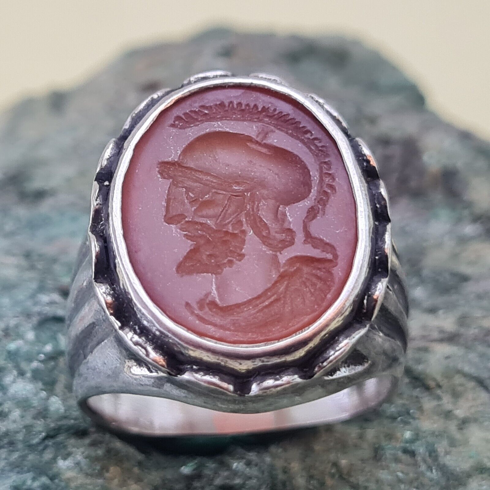 Roman Warrior  Intaglio  Ring hand engraved Ancient Vintage ROMAN RARE Carnelian