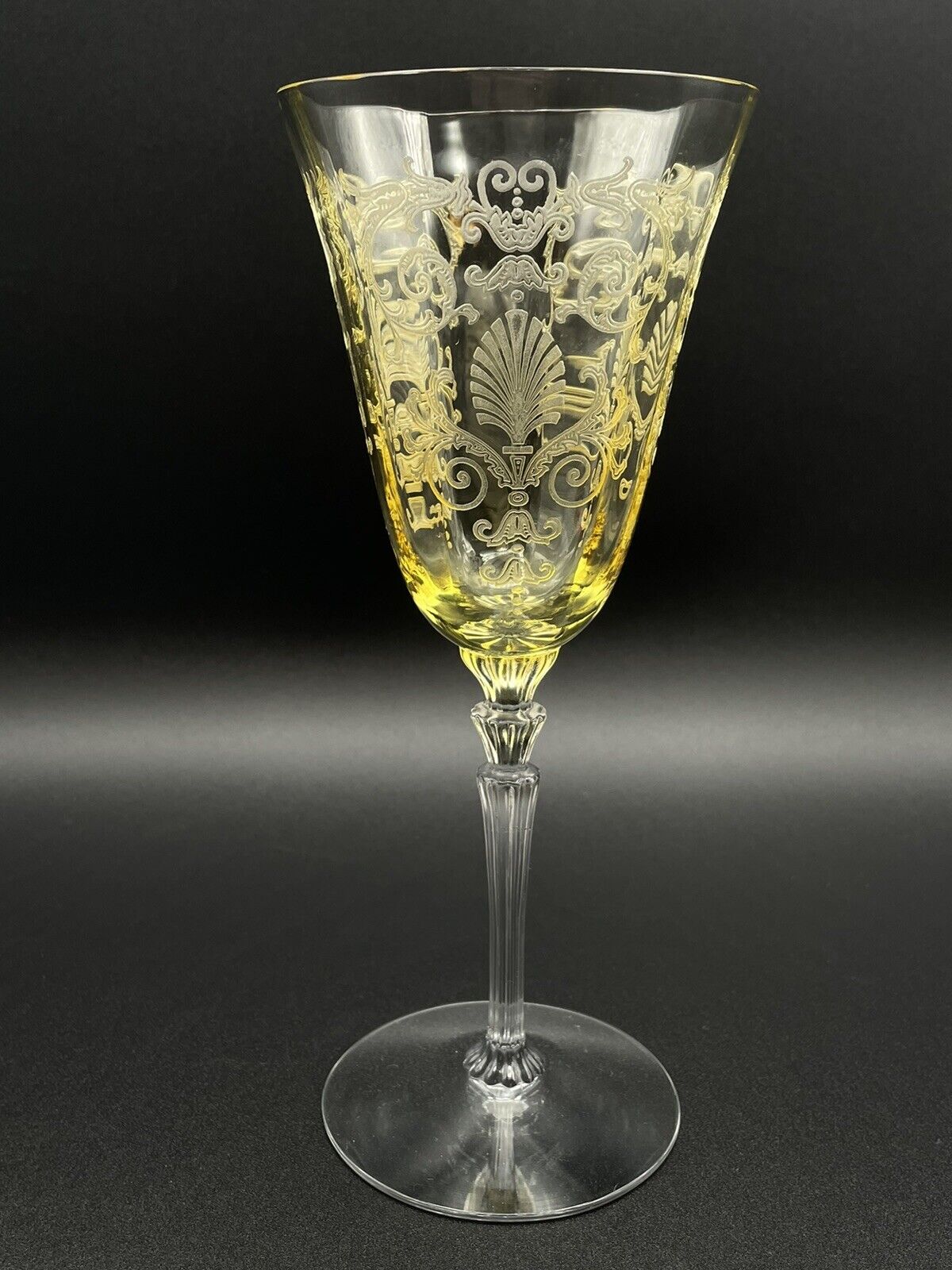 Fostoria Versalies Topaz Glass Wine Water Goblet Elegant 1930s Yellow 8 1/4in”