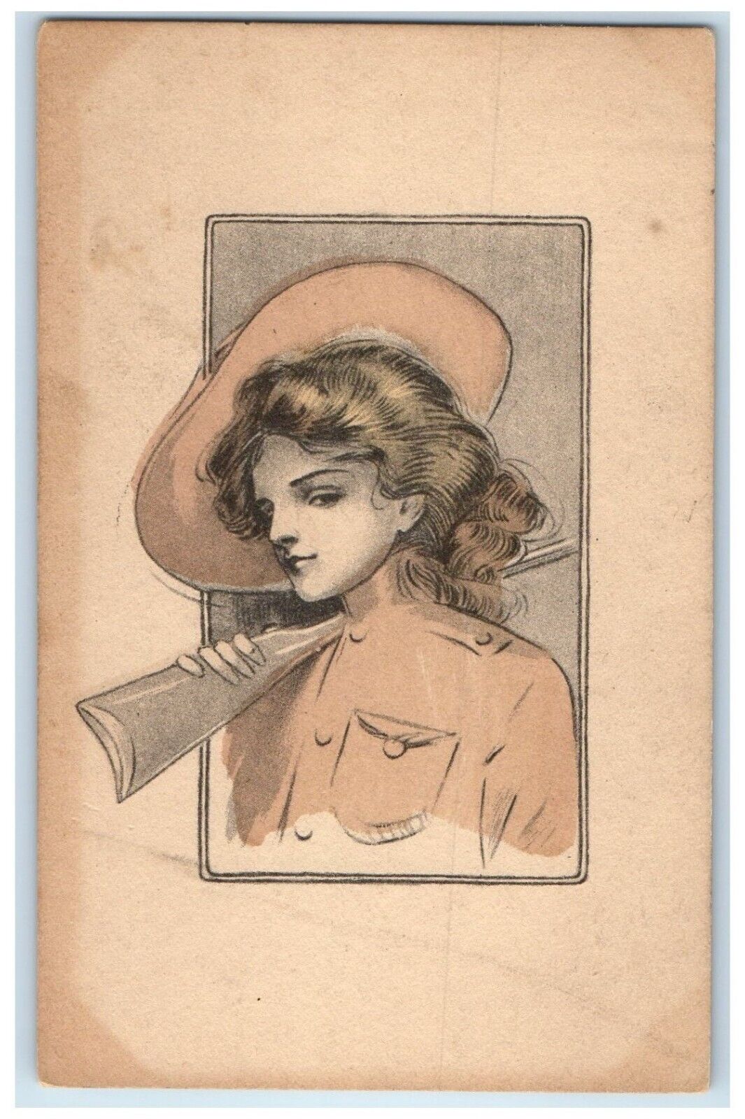 c1910's Pretty Woman With Gun Cowgirl Hunter Unposted Antique Postcard