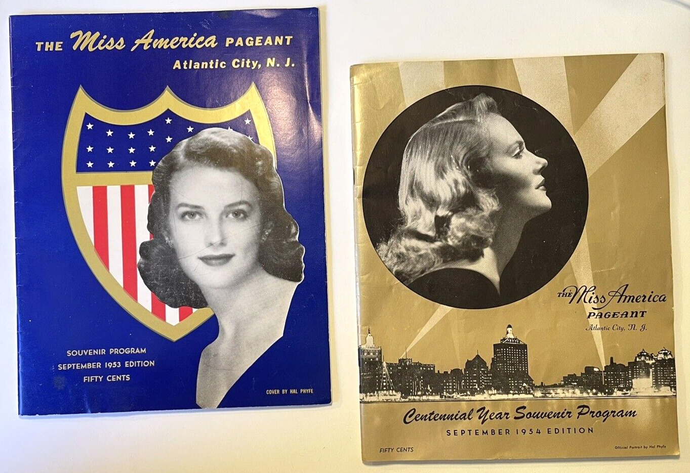 Pair Miss America Pageant Souvenir Programs 1953 1954 Centennial Year Hal Phyfe