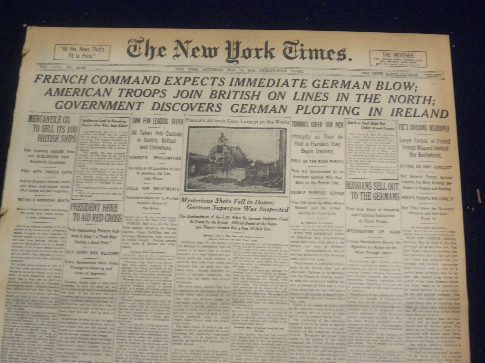 1918 MAY 18 NEW YORK TIMES - AMERICAN TROOPS JOIN BRITISH - NT 8196