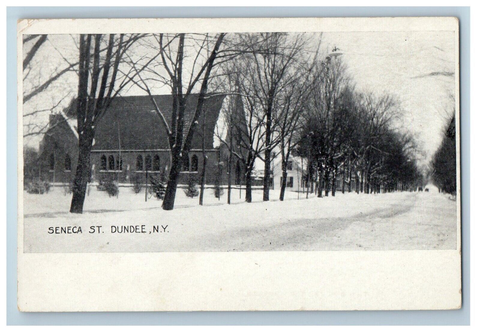 c1905 Seneca Street View Snow Winter Dundee New York NY Antique Postcard