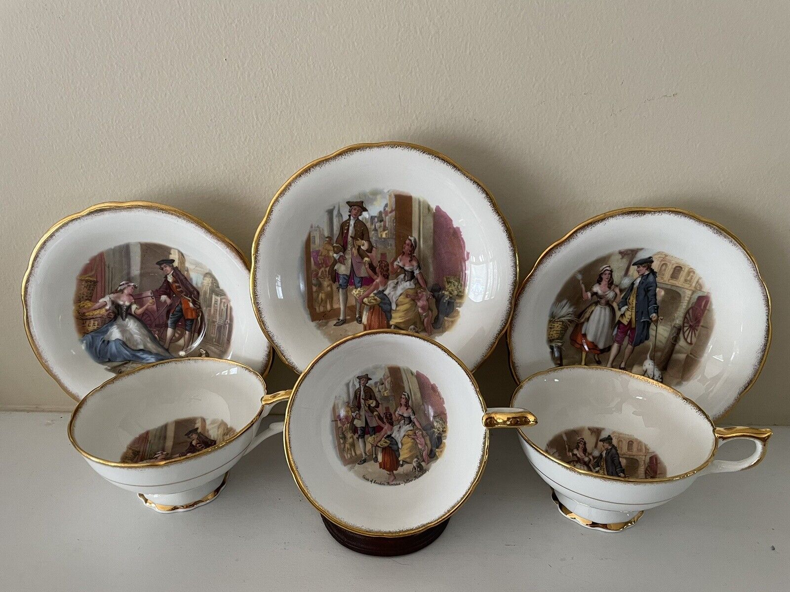 Rare Set of 3 Vintage Salisbury England Cries of London Scenery Tea cup &saucer