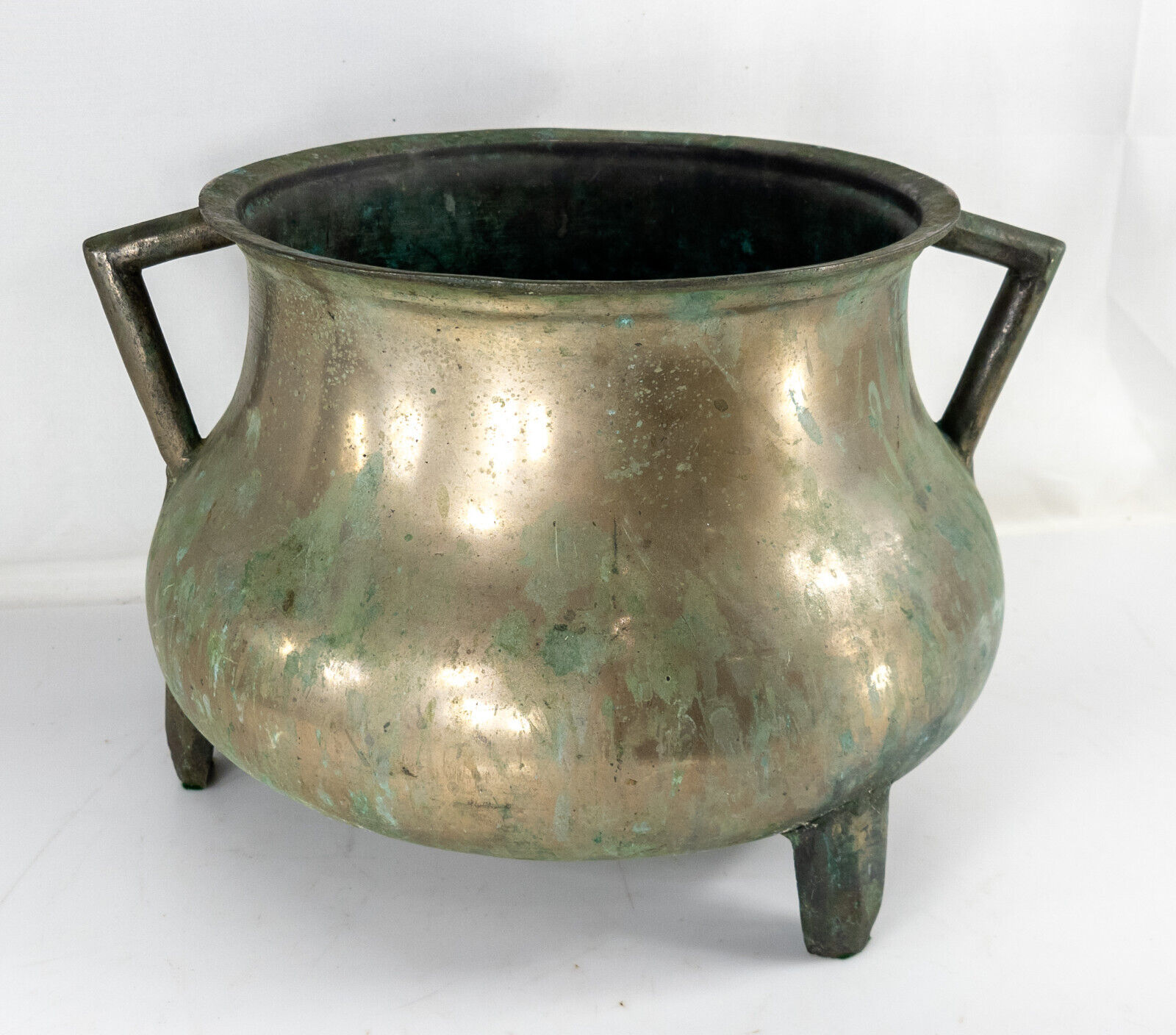 Antique European Verdigris Bronze Posnet Cookpot Possibly Netherlands of Flemish