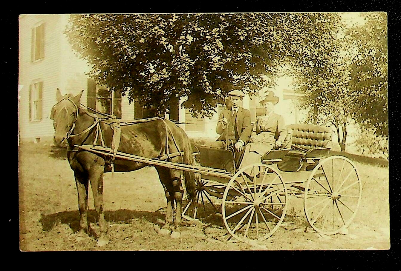 Boston, MA RPPC horse & buggy riders 1912 #45