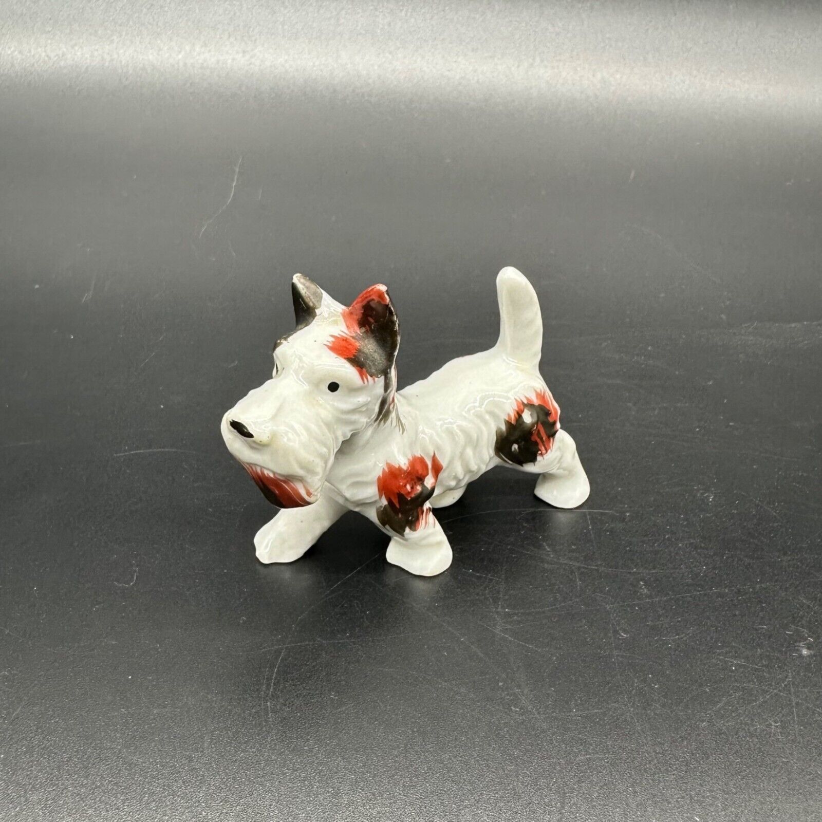 Vintage Scotty Terrier Dog Japan Ceramic Puppy 1950s Spots White Brown Kitschy