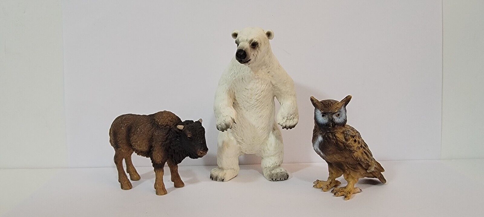 SCHLEICH Lot of 3 North American Forest Animal Figure BISON POLAR BEAR OWL