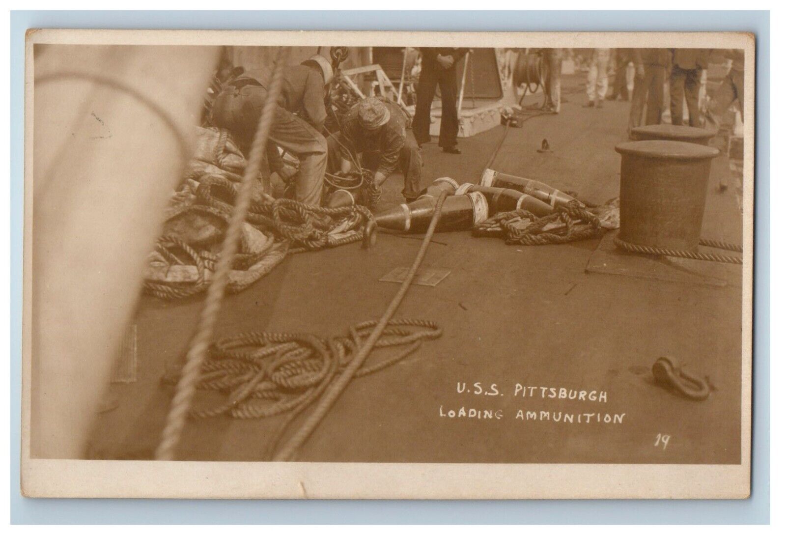 c1920's USS Pittsburgh Loading Ammunition RPPC Photo Unposted Vintage Postcard