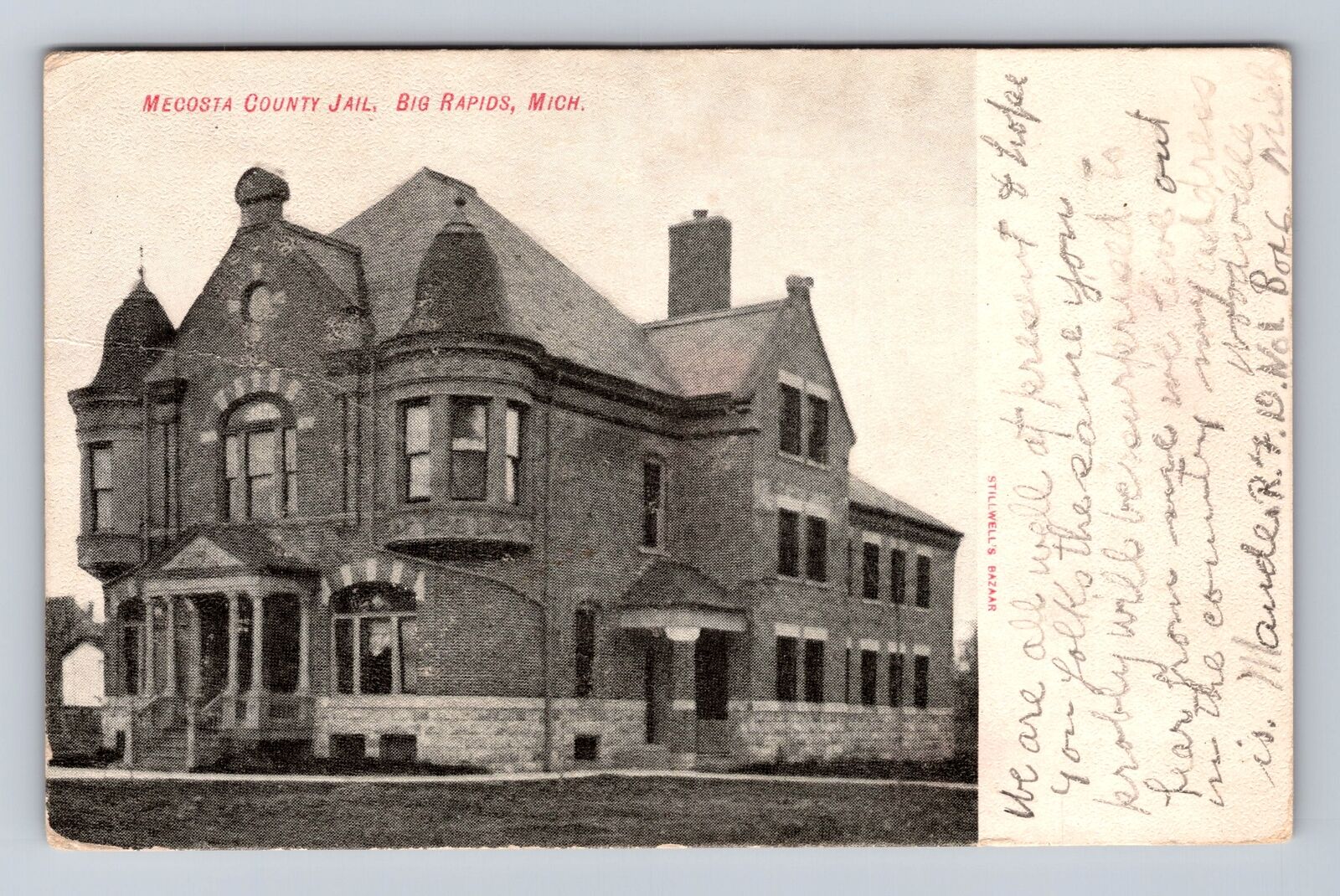 Big Rapids MI-Michigan, Mecosta County Jail, Antique Vintage c1909 Postcard